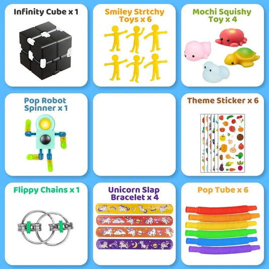 (61 Pcs) Fidget Toys Pack, Party Favors Carnival Treasure Classroom Prizes Small Mini Bulk Sensory Figit Toys Set for Boys Girls Kids Adults, Stress